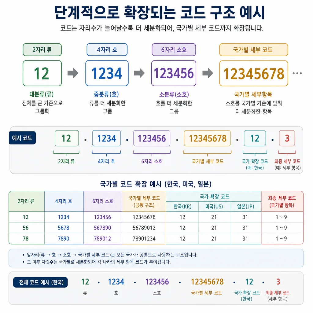 HS코드 6자리와 국가별 세부 코드 구조