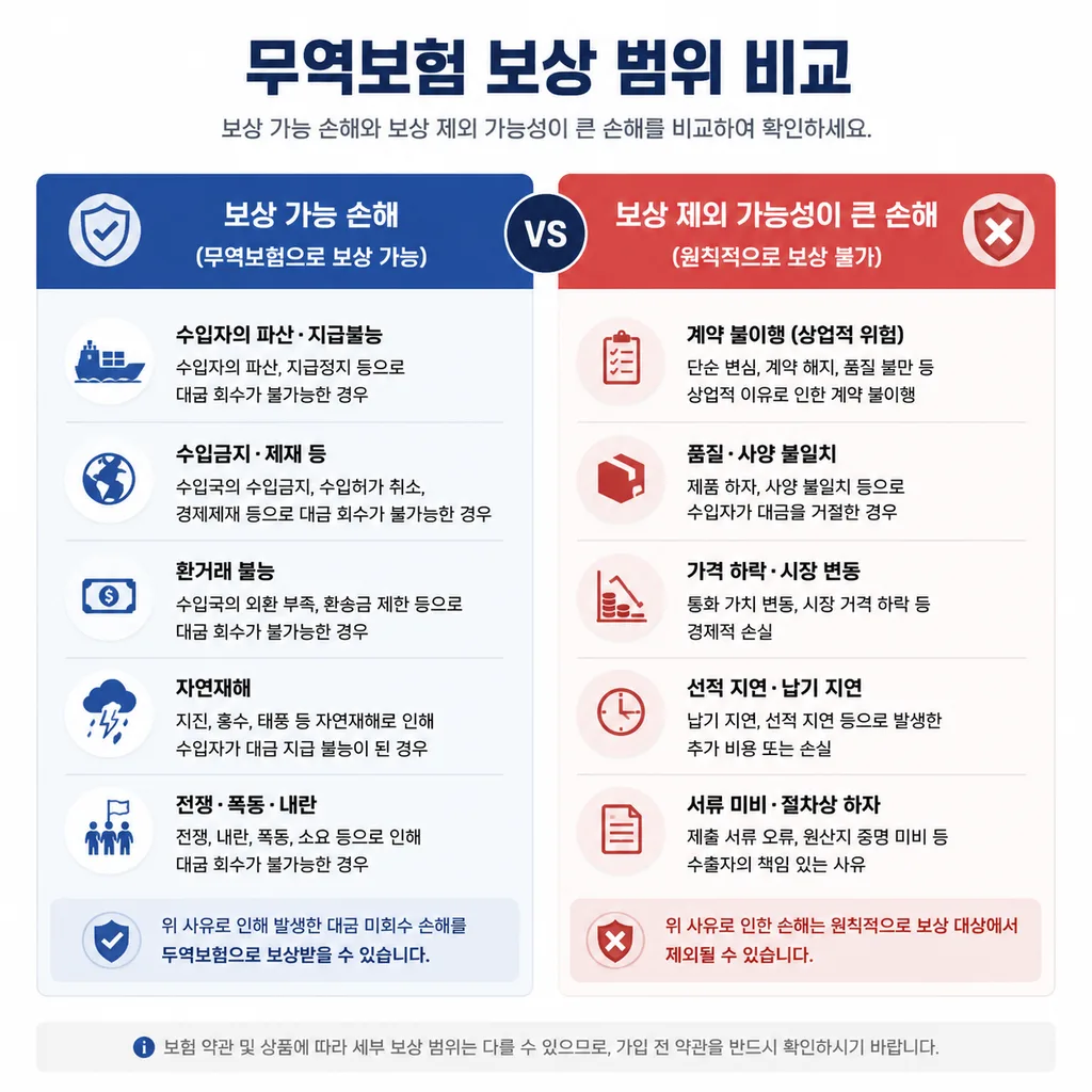 해상보험 보상범위와 면책사유 비교표