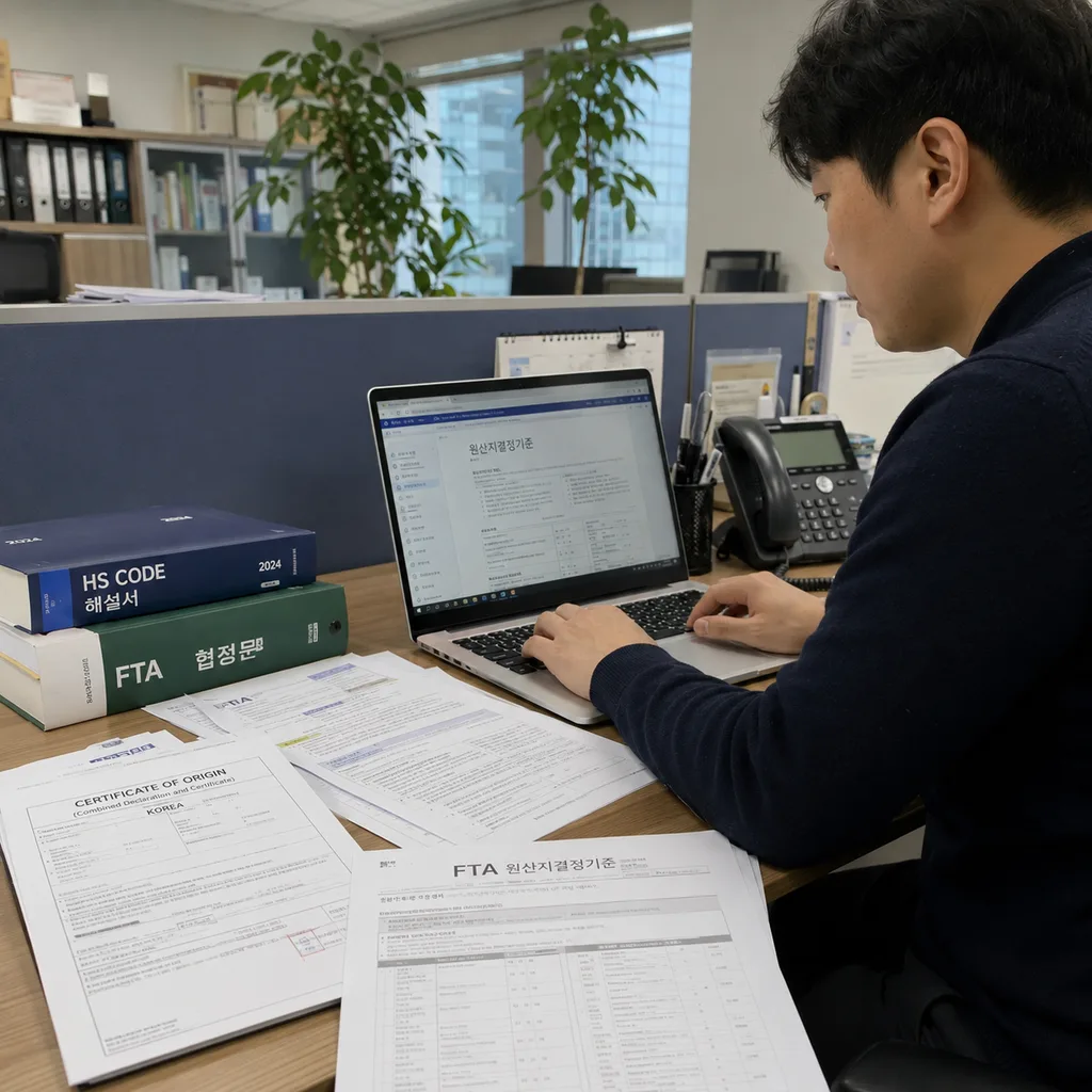 FTA 원산지결정기준을 확인하는 무역 담당자