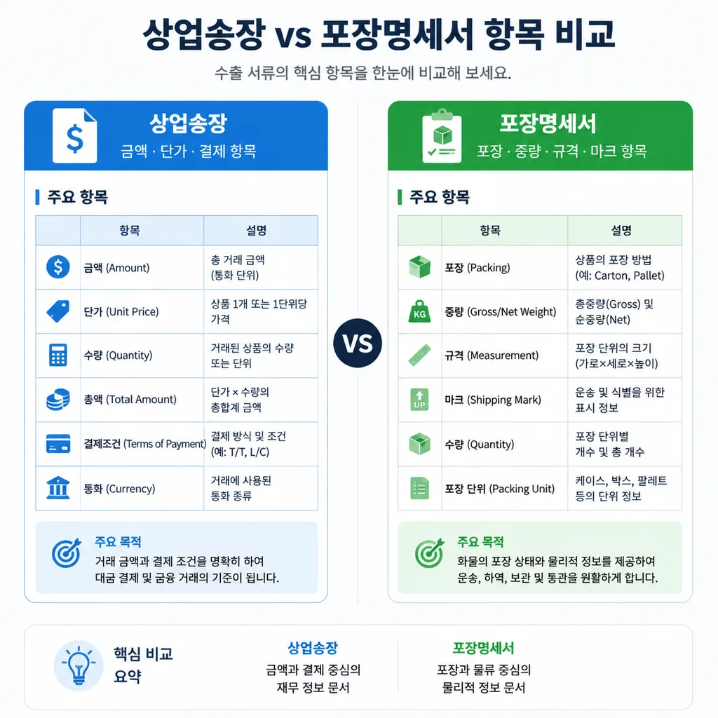 포장명세서와 상업송장 차이