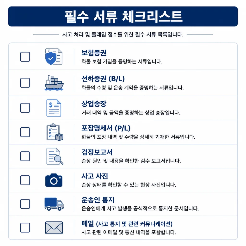 적하보험 보험금 청구에 필요한 기본 서류 체크리스트